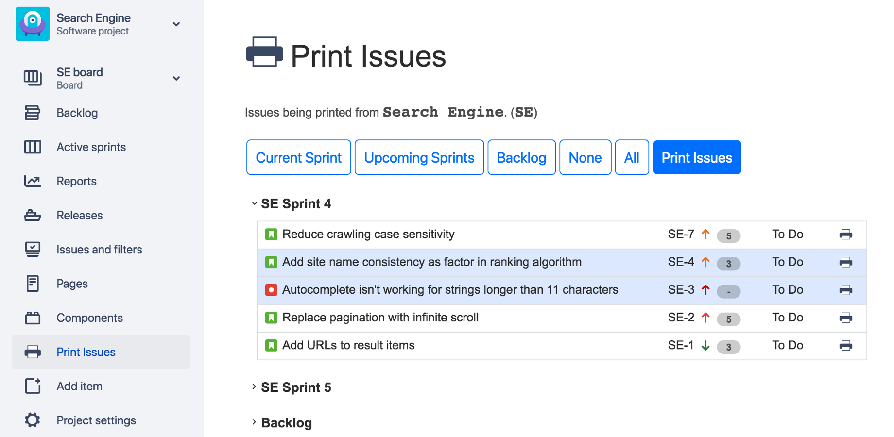 Pick which issues to print in a simple and easy interface.